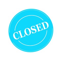 closed white stamp text on circle on blue background