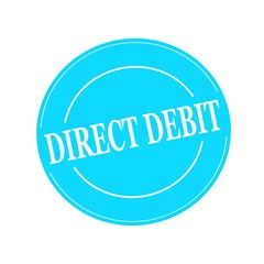 direct debit white stamp text on circle on blue background