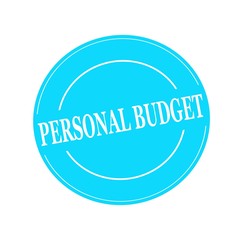 PERSONAL BUDGET white stamp text on circle on blue background