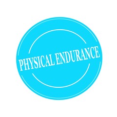 PHYSICAL ENDURANCE white stamp text on circle on blue background