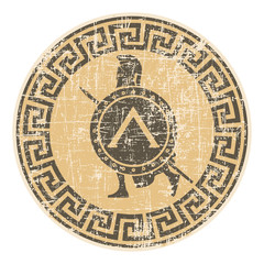 old shabby label Spartan soldier
