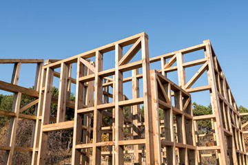 Wooden frame of a new house under construction