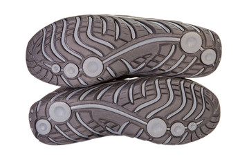 Tracking sporting black sneakers, breathable material, isolated