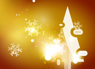 Christmas yellow abstract background with white transparent snowflakes