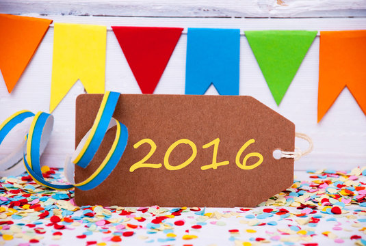 Label With Party Decoration, Text 2016