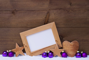 Purple Christmas Decoration With Copy Space, Snow