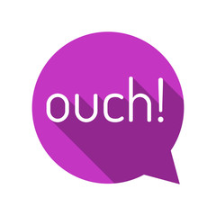 Ouch! Cartoon talk bubble. Purple talk bubble. Flat style vector illustration.