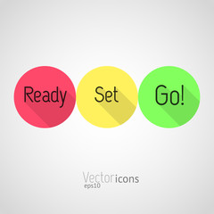 Countdown - Ready, Set, Go! Colorful vector icons. Flat style design with long shadows.