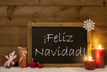 Fototapeta na wymiar Card, Blackboard, Snow, Feliz Navidad Mean Merry Christmas