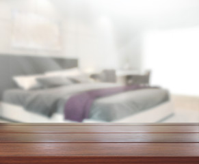 Table Top And Blur Background In  Bedroom