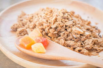Homemade granola breakfast with dried fruit