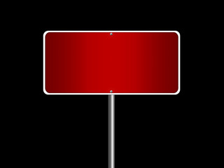 High resolution blank road sign empty highway street red signage isolated on black.