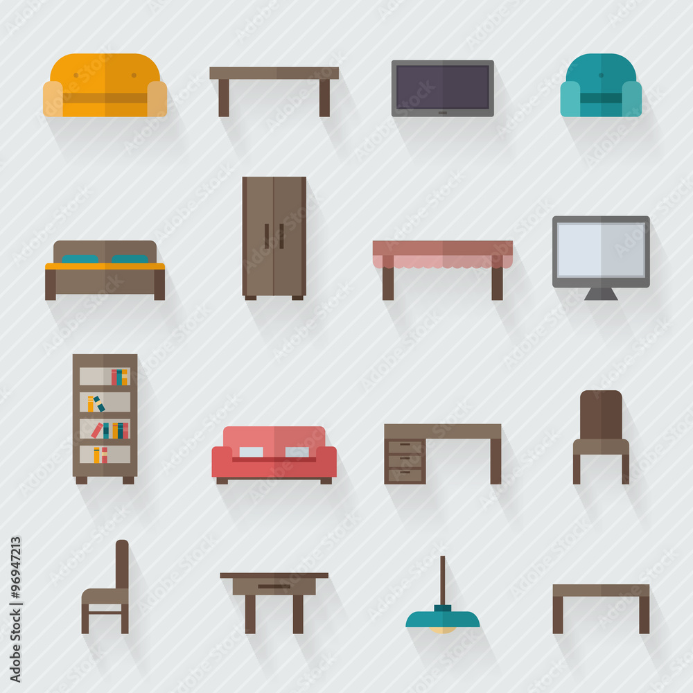 Wall mural Furniture icon set for rooms of house