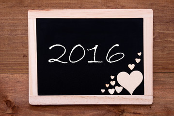 Blackboard With Wooden Hearts, Text 2016
