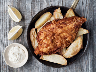 rustic traditional english fish and chips