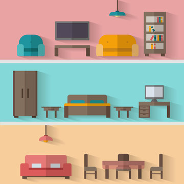 Furniture icon set for rooms of house