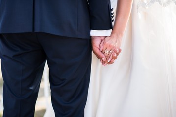 Hand in hand of wedding couple