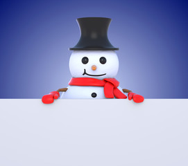 Small snowman behind white board