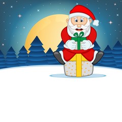 Santa Claus With Star, Sky And Snow Hill Background Vector Illustration