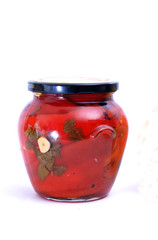 homemade marinated paprika in jars