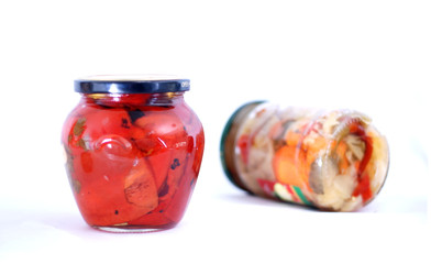 homemade marinated paprika in jars