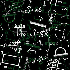 Fototapeta na wymiar Hand writing mathematics formula on seamless blackboard