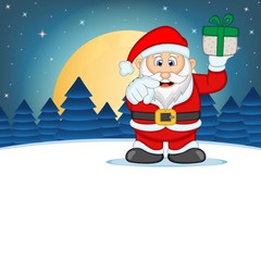 Santa Claus With Star, Sky And Snow Hill Background Vector Illustration