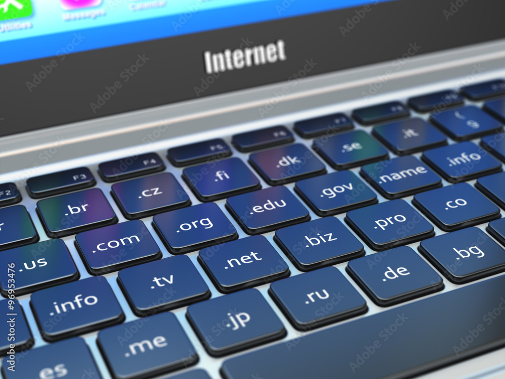 Poster Domain internet communication concept. Site addresses on buttons