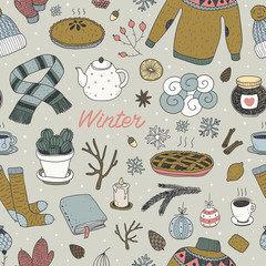 hand drawn vector winter seamless pattern
