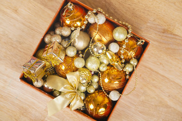 Colored christmas balls in a box.