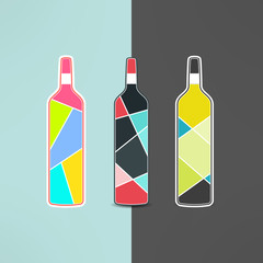 Vector wine bottle logo set in modern low poly design. Wine banner and promotional element in geometrical design