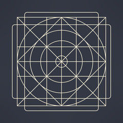 Vector geometrical background of circles and squares made in modern flat design. Geometrical emblem and insignia