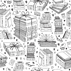 vector hand drawn seamless pattern with books