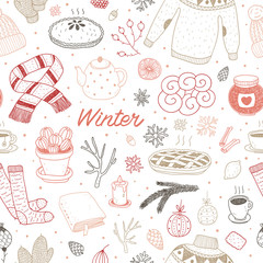 hand drawn vector winter seamless pattern