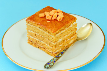 Delicious Honey Cake Decorated with Chocolate.