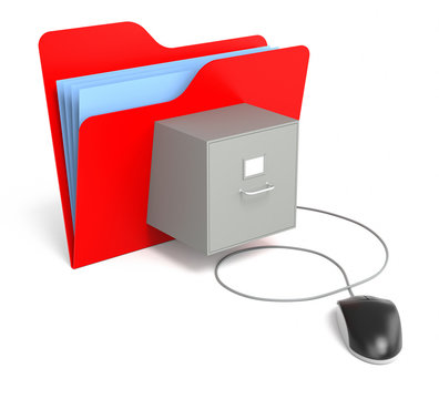Red Folder with File Cabinet with Computer Mouse