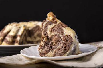 freshly baked cake. cinnamon sticks 