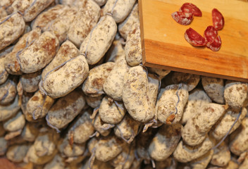 salami and sausages called cacciatorino for sale in the local It