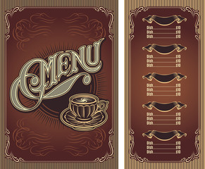 Template menu for hot tea coffee restaurant