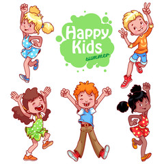 Very happy children on a white background.