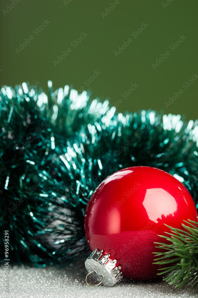 Poster Christmas ball with green fir-tree