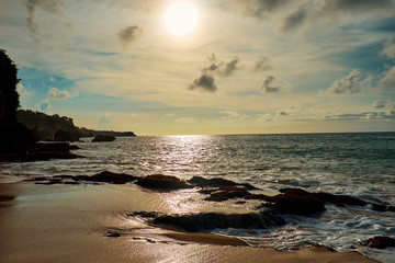 Obraz premium Tropical beach at beautiful sunset. Nature background