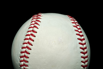 Closeup of baseball isolated on black