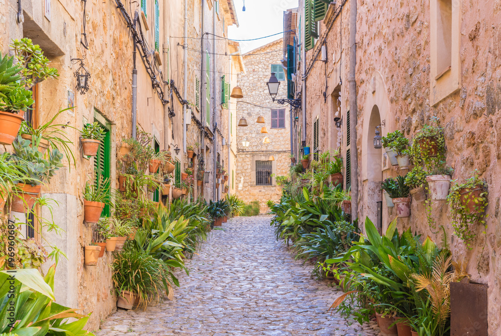 Wall mural View of an idyllic village alleyway at Spain 