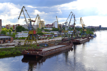 Naklejka premium River port on the Tura River in Tyumen, Russia