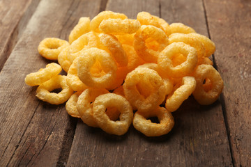 Chips rings on wooden background