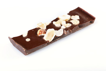 Black chocolate piece isolated on white background