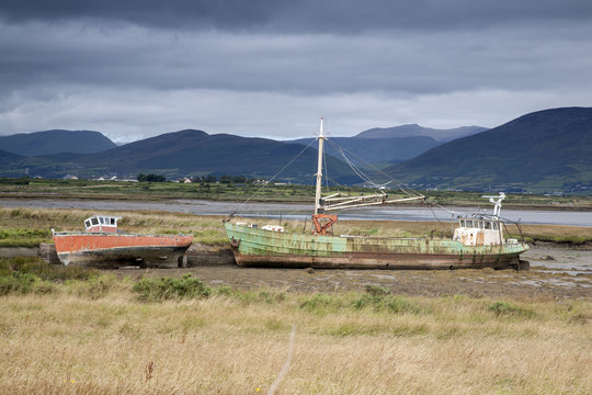 Abandoned Boats in Field in Tullig; Killorglin, Ireland