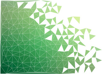 Vector and illustration of a decomposed and vanishing green background made of low polygon.
