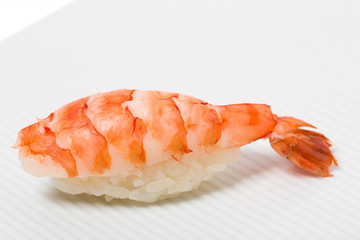 Traditional tiger shrimp nigiri sushi.
